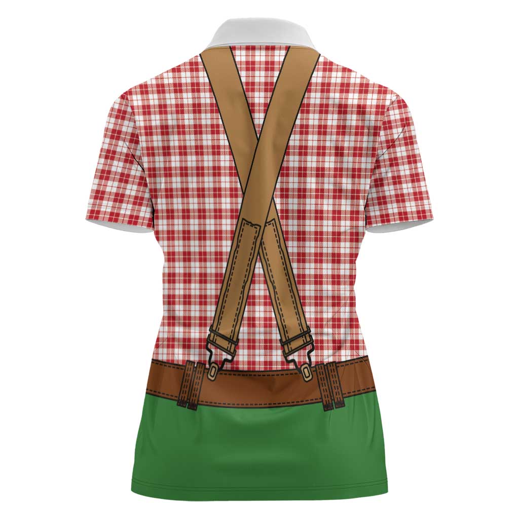 Bavarian Lederhosen Costume Style Women Polo Shirt Red Caro Pattern - Wonder Print Shop