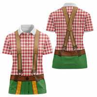 Bavarian Lederhosen Costume Style Women Polo Shirt Red Caro Pattern - Wonder Print Shop