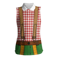 Bavarian Lederhosen Costume Style Women Sleeveless Polo Shirt Red Caro Pattern - Wonder Print Shop