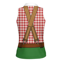 Bavarian Lederhosen Costume Style Women Sleeveless Polo Shirt Red Caro Pattern - Wonder Print Shop