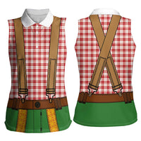 Bavarian Lederhosen Costume Style Women Sleeveless Polo Shirt Red Caro Pattern - Wonder Print Shop