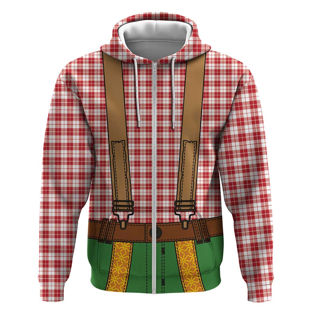 Bavarian Lederhosen Costume Style Zip Hoodie Red Caro Pattern - Wonder Print Shop
