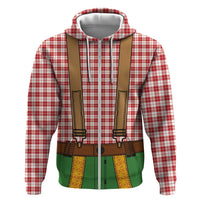 Bavarian Lederhosen Costume Style Zip Hoodie Red Caro Pattern - Wonder Print Shop