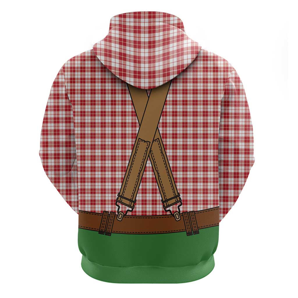 Bavarian Lederhosen Costume Style Zip Hoodie Red Caro Pattern - Wonder Print Shop