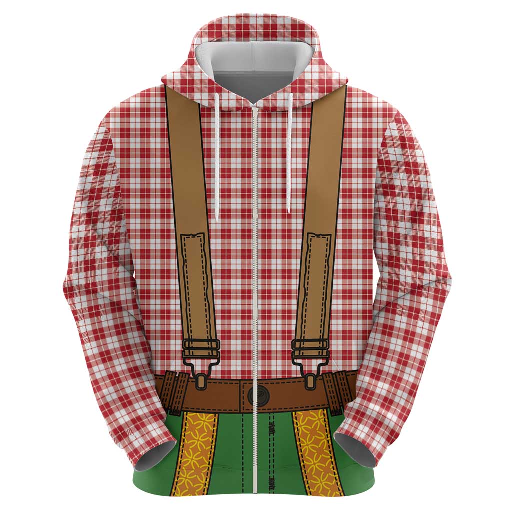 Bavarian Lederhosen Costume Style Zip Hoodie Red Caro Pattern - Wonder Print Shop
