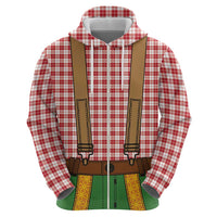Bavarian Lederhosen Costume Style Zip Hoodie Red Caro Pattern - Wonder Print Shop