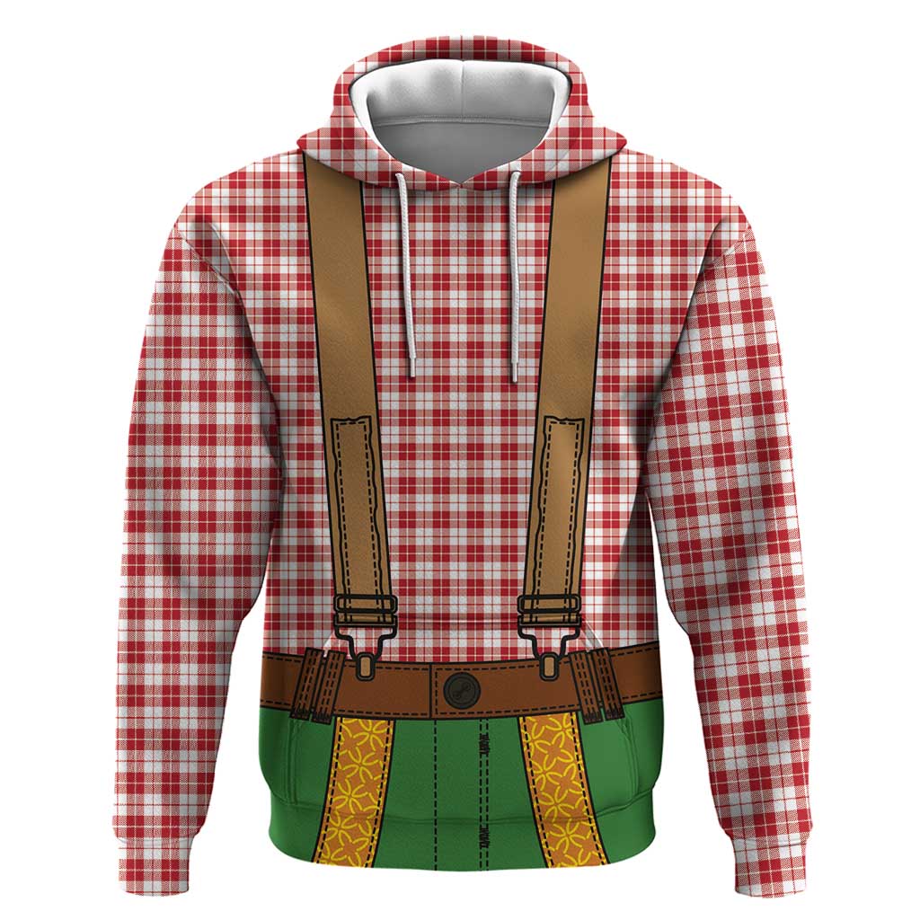 Bavarian Lederhosen Costume Style Zip Hoodie Red Caro Pattern - Wonder Print Shop
