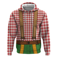 Bavarian Lederhosen Costume Style Zip Hoodie Red Caro Pattern - Wonder Print Shop
