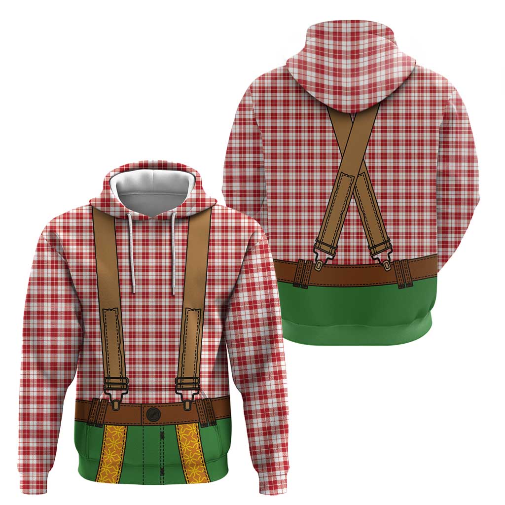 Bavarian Lederhosen Costume Style Zip Hoodie Red Caro Pattern - Wonder Print Shop