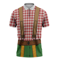 Bavarian Lederhosen Costume Style Zipper Polo Shirt Red Caro Pattern - Wonder Print Shop