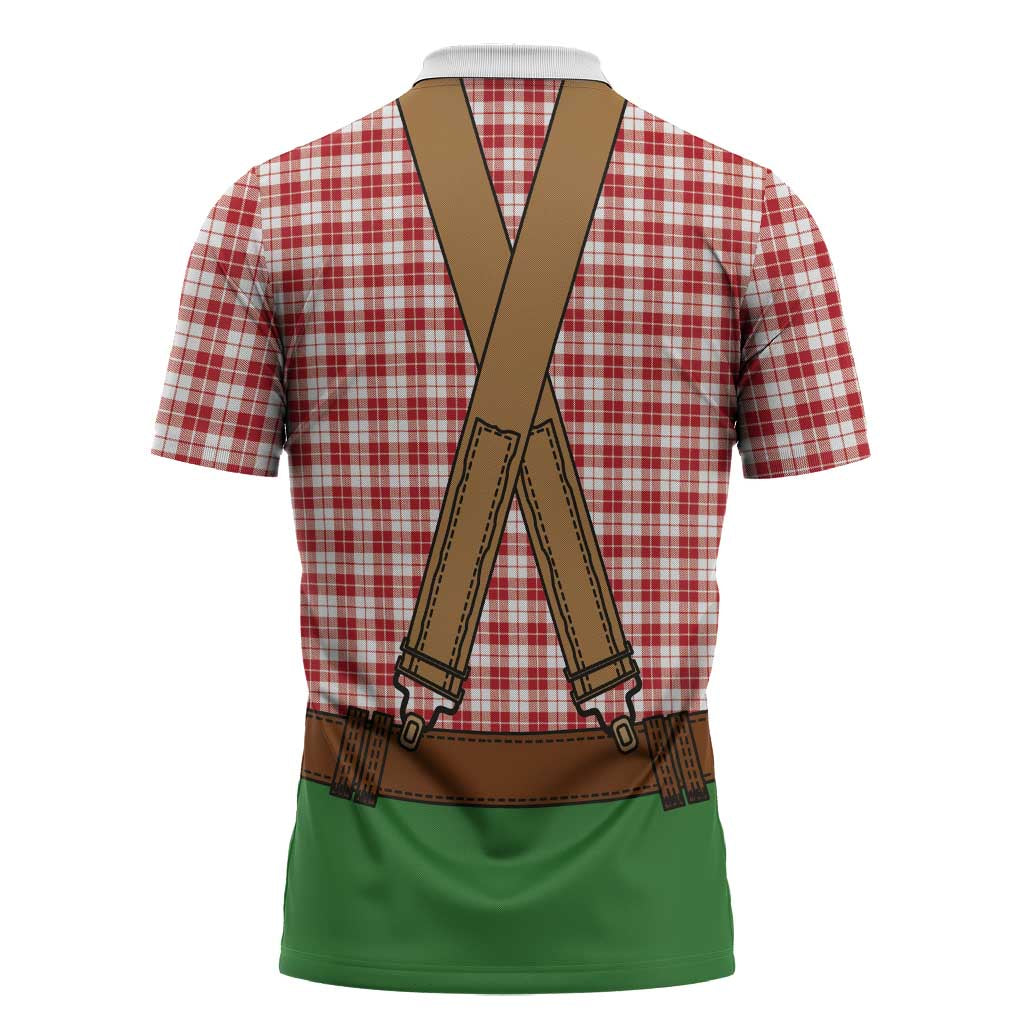 Bavarian Lederhosen Costume Style Zipper Polo Shirt Red Caro Pattern - Wonder Print Shop
