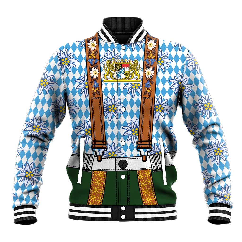 Bavarian Lederhosen Costume Style Baseball Jacket Edelweiss Rautenflagge Pattern - Wonder Print Shop