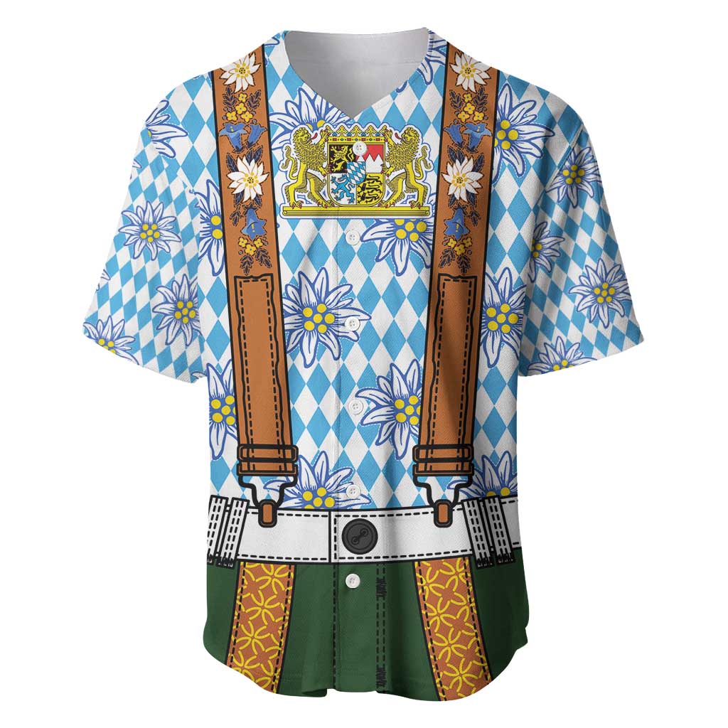 Bavarian Lederhosen Costume Style Baseball Jersey Edelweiss Rautenflagge Pattern - Wonder Print Shop