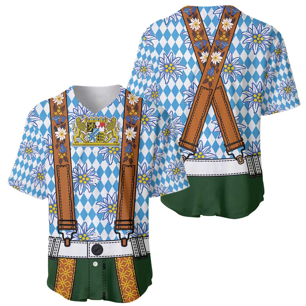 Bavarian Lederhosen Costume Style Baseball Jersey Edelweiss Rautenflagge Pattern - Wonder Print Shop