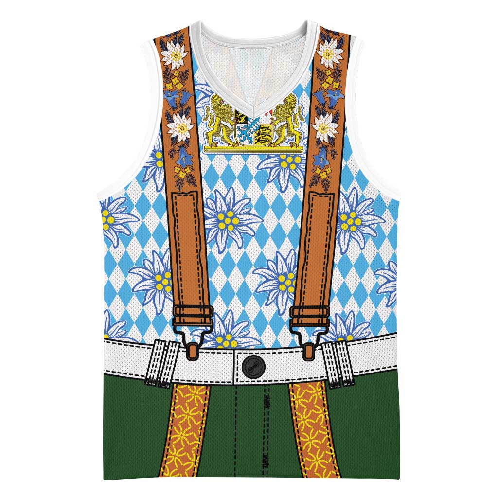 Bavarian Lederhosen Costume Style Basketball Jersey Edelweiss Rautenflagge Pattern - Wonder Print Shop