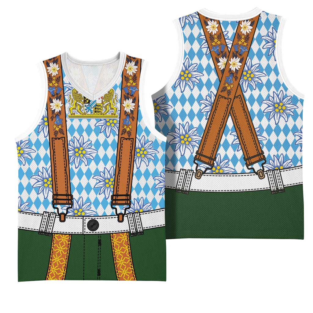 Bavarian Lederhosen Costume Style Basketball Jersey Edelweiss Rautenflagge Pattern - Wonder Print Shop
