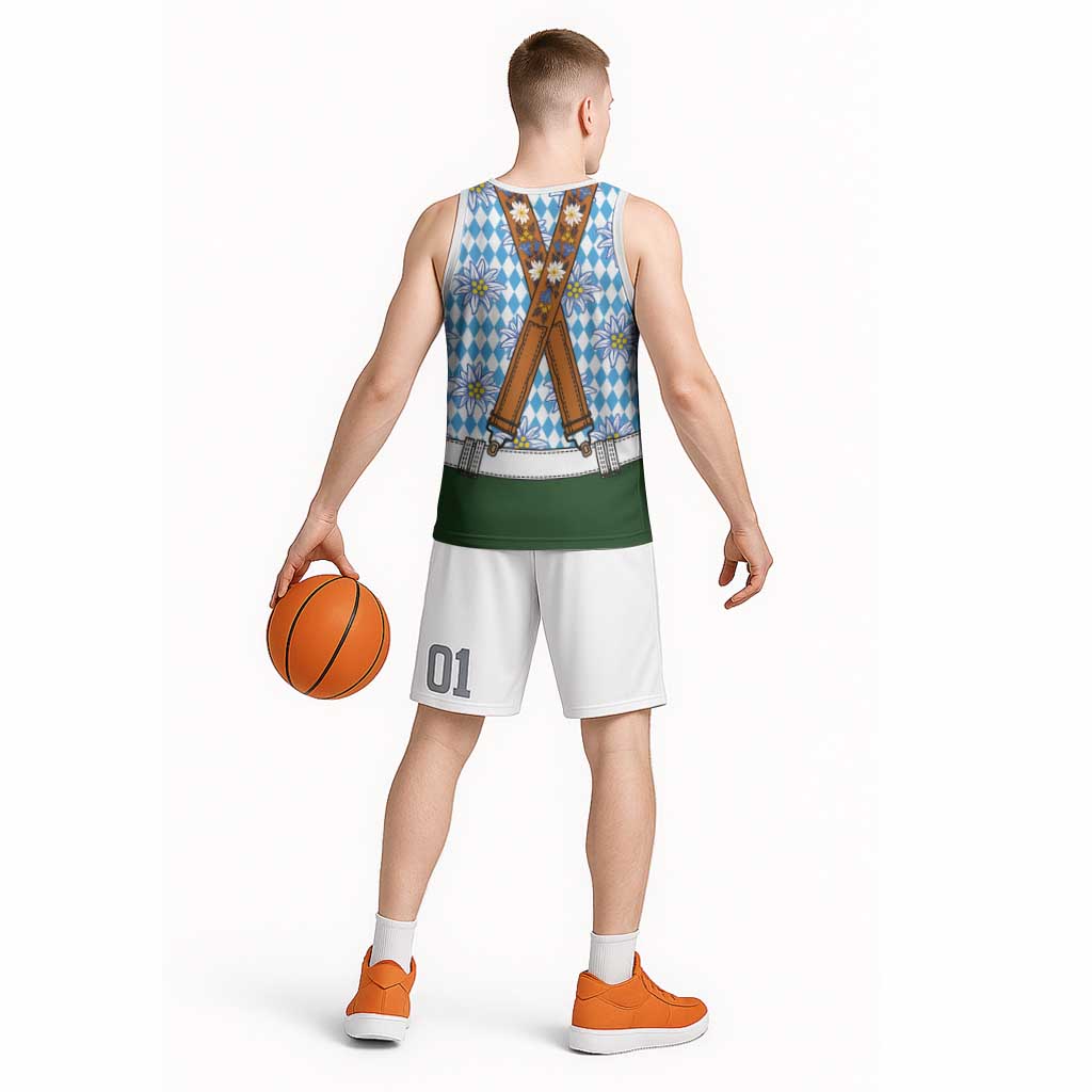 Bavarian Lederhosen Costume Style Basketball Jersey Edelweiss Rautenflagge Pattern - Wonder Print Shop