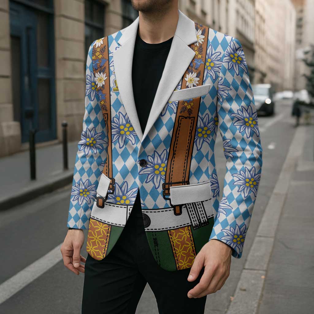 Bavarian Lederhosen Costume Style Blazer Edelweiss Rautenflagge Pattern - Wonder Print Shop