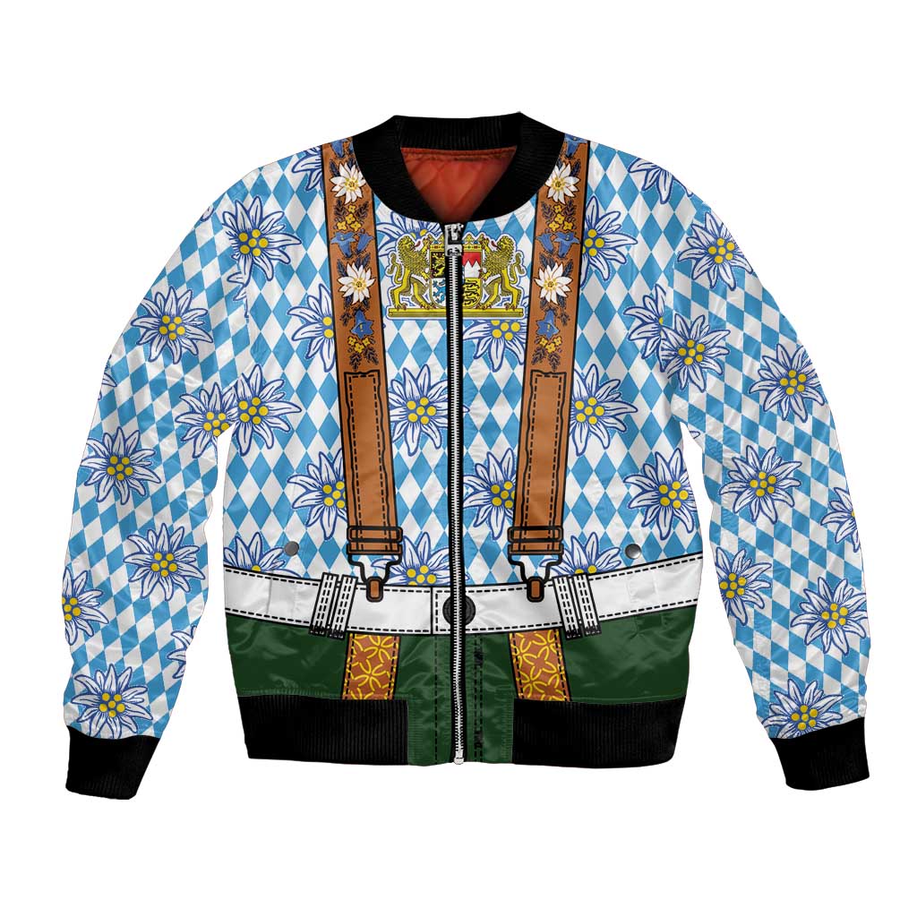 Bavarian Lederhosen Costume Style Bomber Jacket Edelweiss Rautenflagge Pattern - Wonder Print Shop