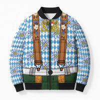 Bavarian Lederhosen Costume Style Bomber Puffer Jacket Edelweiss Rautenflagge Pattern - Wonder Print Shop