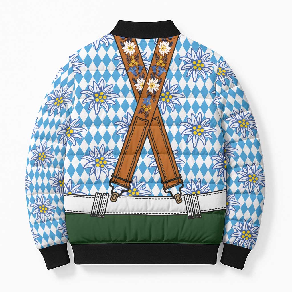 Bavarian Lederhosen Costume Style Bomber Puffer Jacket Edelweiss Rautenflagge Pattern - Wonder Print Shop