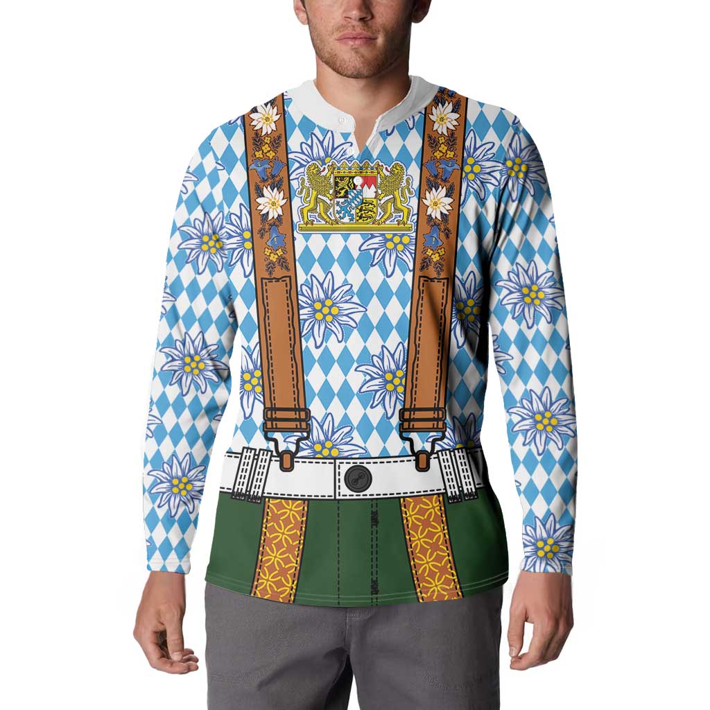 Bavarian Lederhosen Costume Style Button Sweatshirt Edelweiss Rautenflagge Pattern - Wonder Print Shop