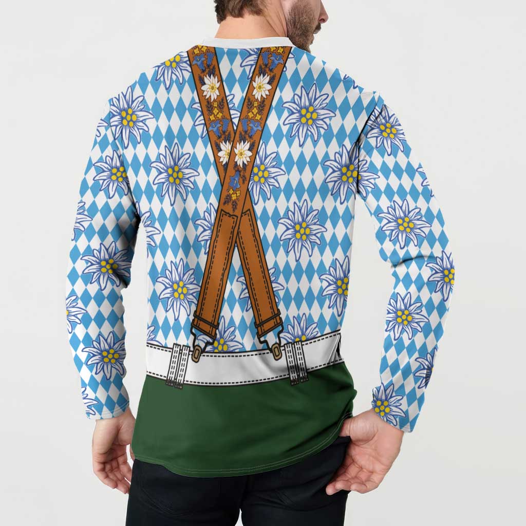 Bavarian Lederhosen Costume Style Button Sweatshirt Edelweiss Rautenflagge Pattern - Wonder Print Shop