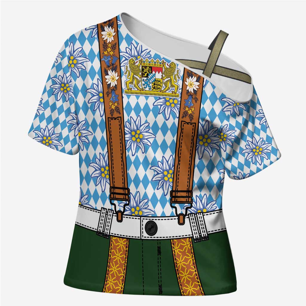 Bavarian Lederhosen Costume Style Cross Shoulder Shirt Edelweiss Rautenflagge Pattern - Wonder Print Shop