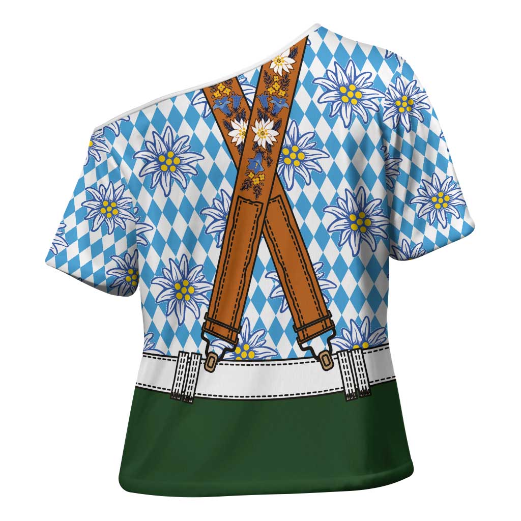 Bavarian Lederhosen Costume Style Cross Shoulder Shirt Edelweiss Rautenflagge Pattern - Wonder Print Shop