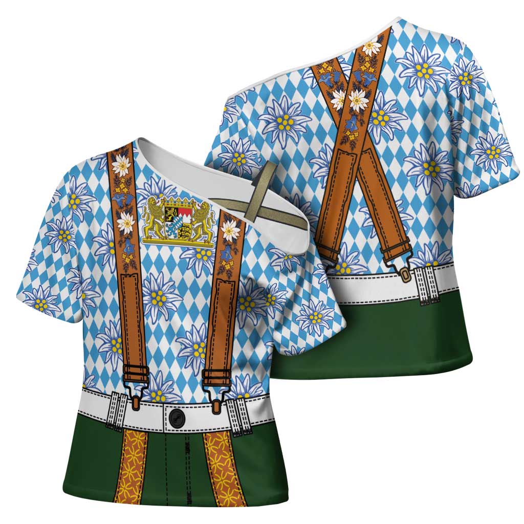 Bavarian Lederhosen Costume Style Cross Shoulder Shirt Edelweiss Rautenflagge Pattern - Wonder Print Shop