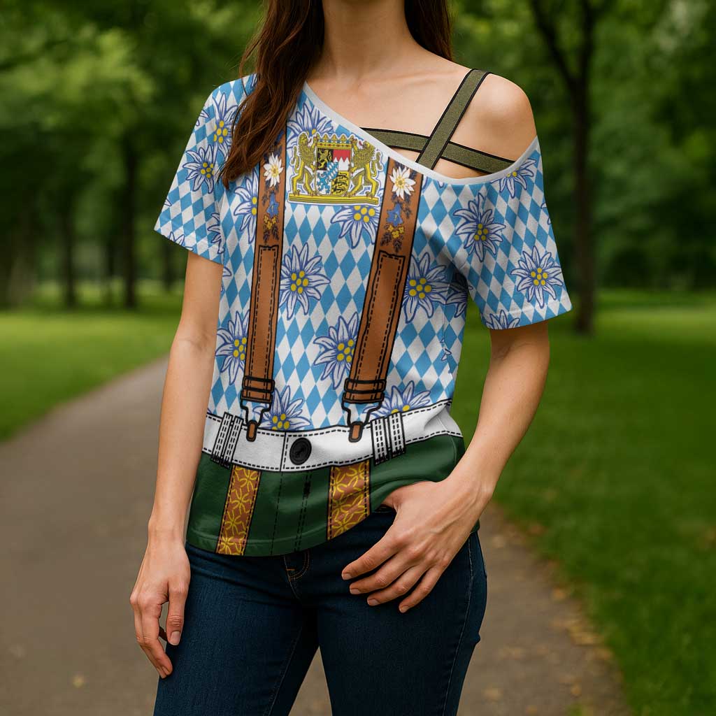 Bavarian Lederhosen Costume Style Cross Shoulder Shirt Edelweiss Rautenflagge Pattern - Wonder Print Shop
