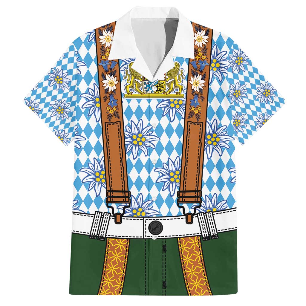 Bavarian Lederhosen Costume Style Hawaiian Shirt Edelweiss Rautenflagge Pattern - Wonder Print Shop
