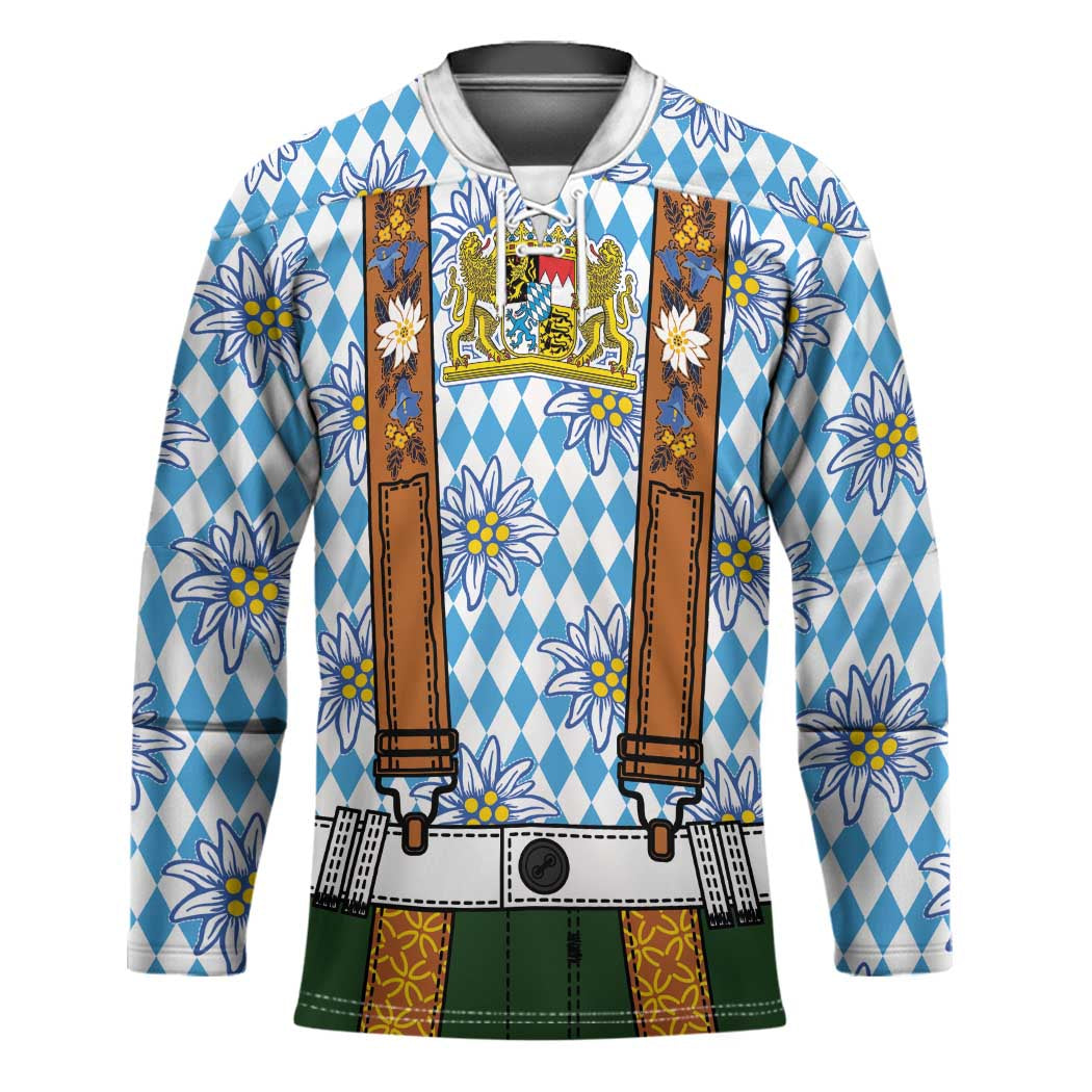 Bavarian Lederhosen Costume Style Hockey Jersey Edelweiss Rautenflagge Pattern - Wonder Print Shop