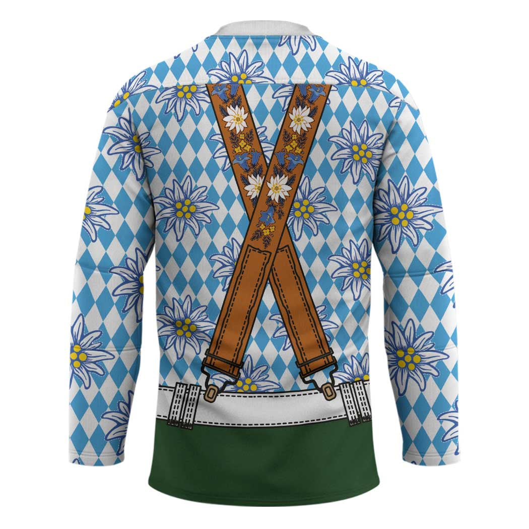 Bavarian Lederhosen Costume Style Hockey Jersey Edelweiss Rautenflagge Pattern - Wonder Print Shop