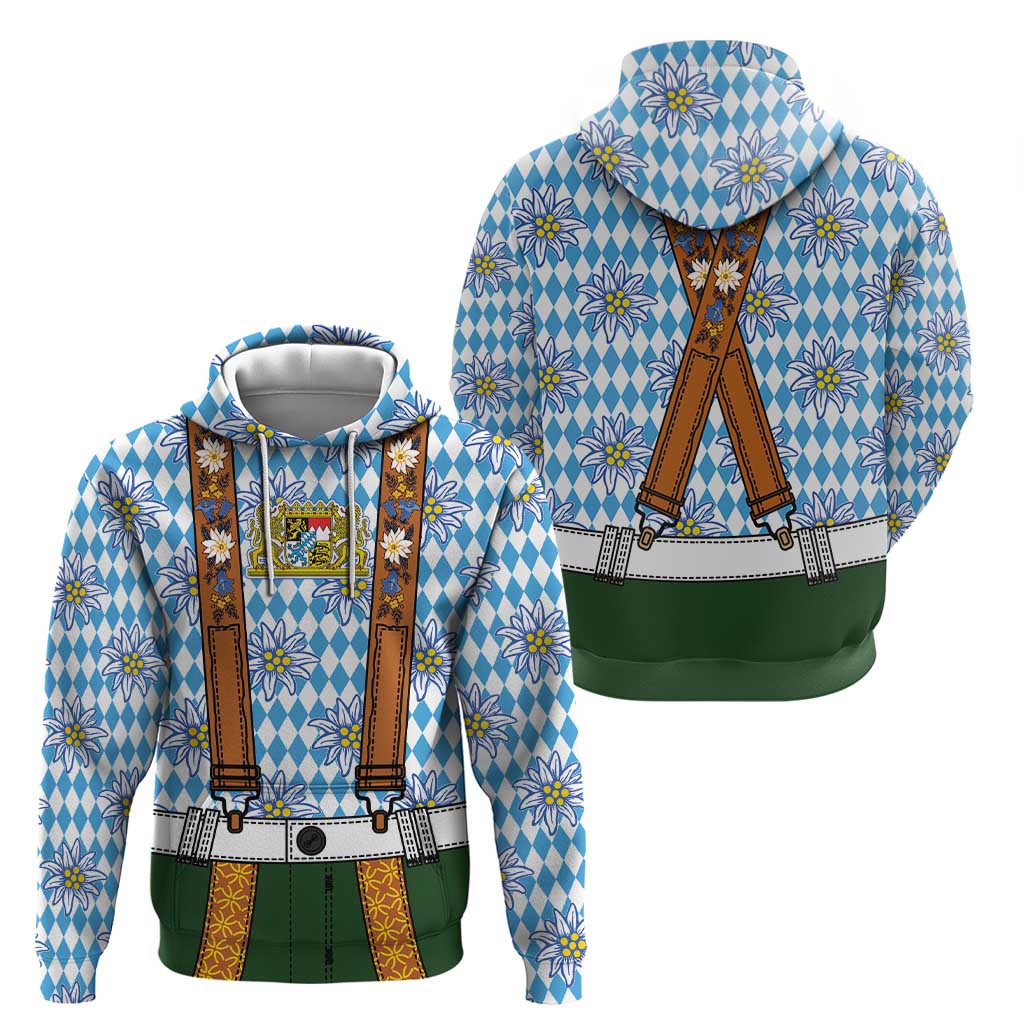 Bavarian Lederhosen Costume Style Hoodie Edelweiss Rautenflagge Pattern - Wonder Print Shop