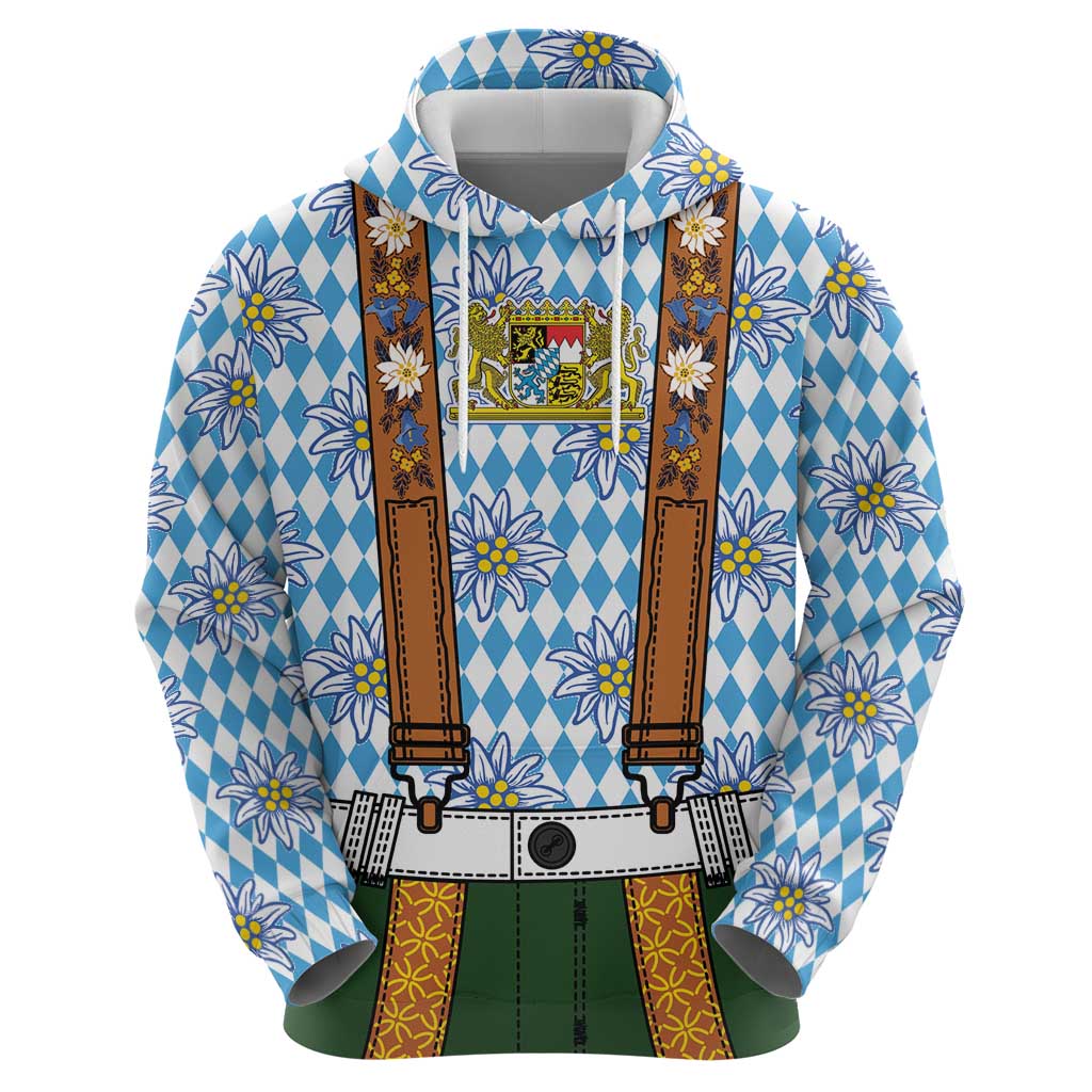 Bavarian Lederhosen Costume Style Hoodie Edelweiss Rautenflagge Pattern - Wonder Print Shop
