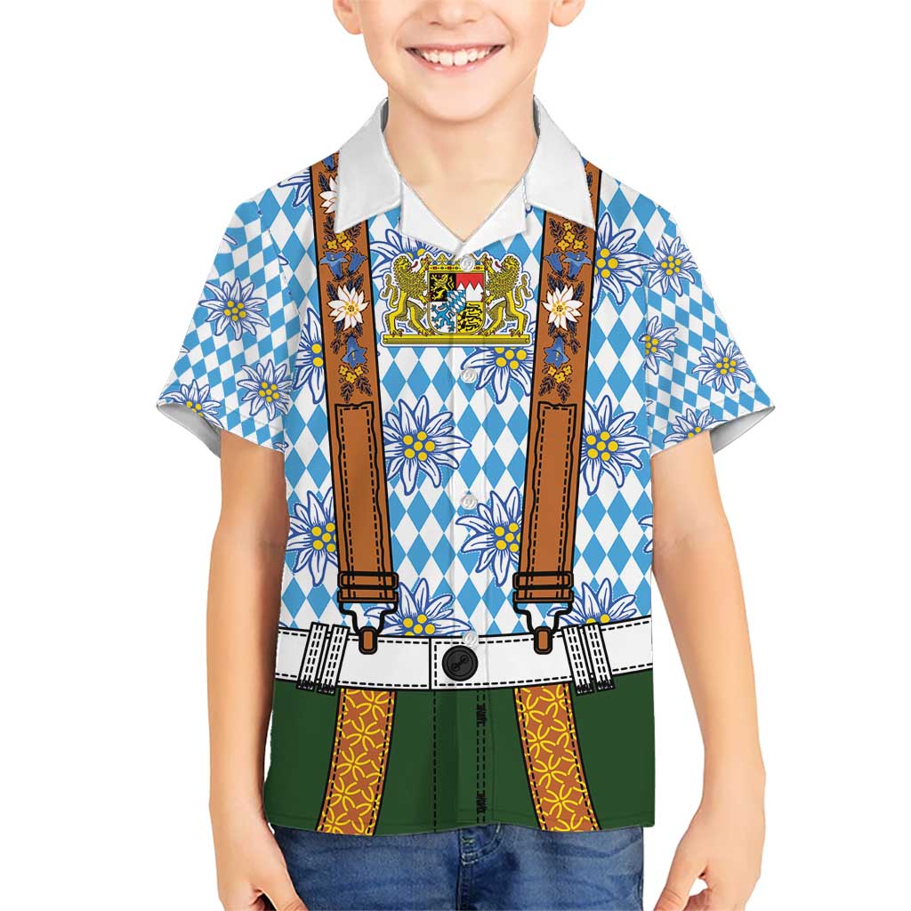 Bavarian Lederhosen Costume Style Kid Hawaiian Shirt Edelweiss Rautenflagge Pattern - Wonder Print Shop