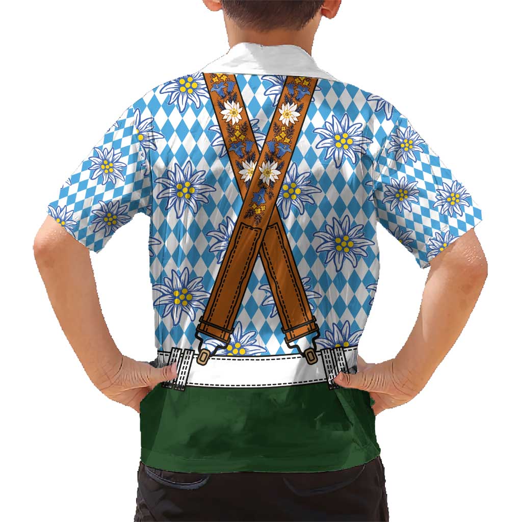 Bavarian Lederhosen Costume Style Kid Hawaiian Shirt Edelweiss Rautenflagge Pattern - Wonder Print Shop