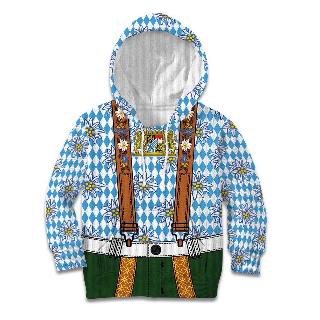 Bavarian Lederhosen Costume Style Kid Hoodie Edelweiss Rautenflagge Pattern - Wonder Print Shop