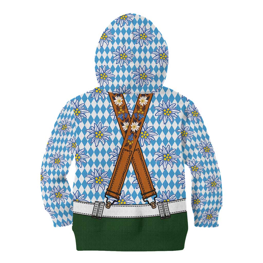 Bavarian Lederhosen Costume Style Kid Hoodie Edelweiss Rautenflagge Pattern - Wonder Print Shop