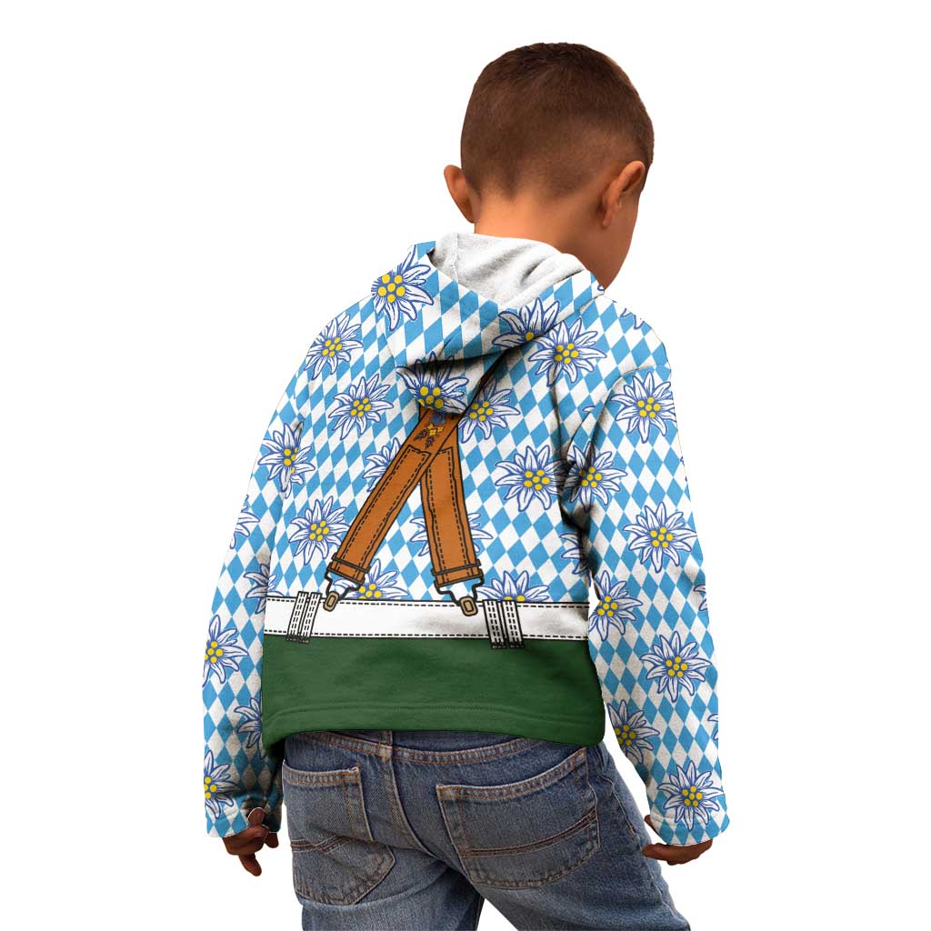 Bavarian Lederhosen Costume Style Kid Hoodie Edelweiss Rautenflagge Pattern - Wonder Print Shop