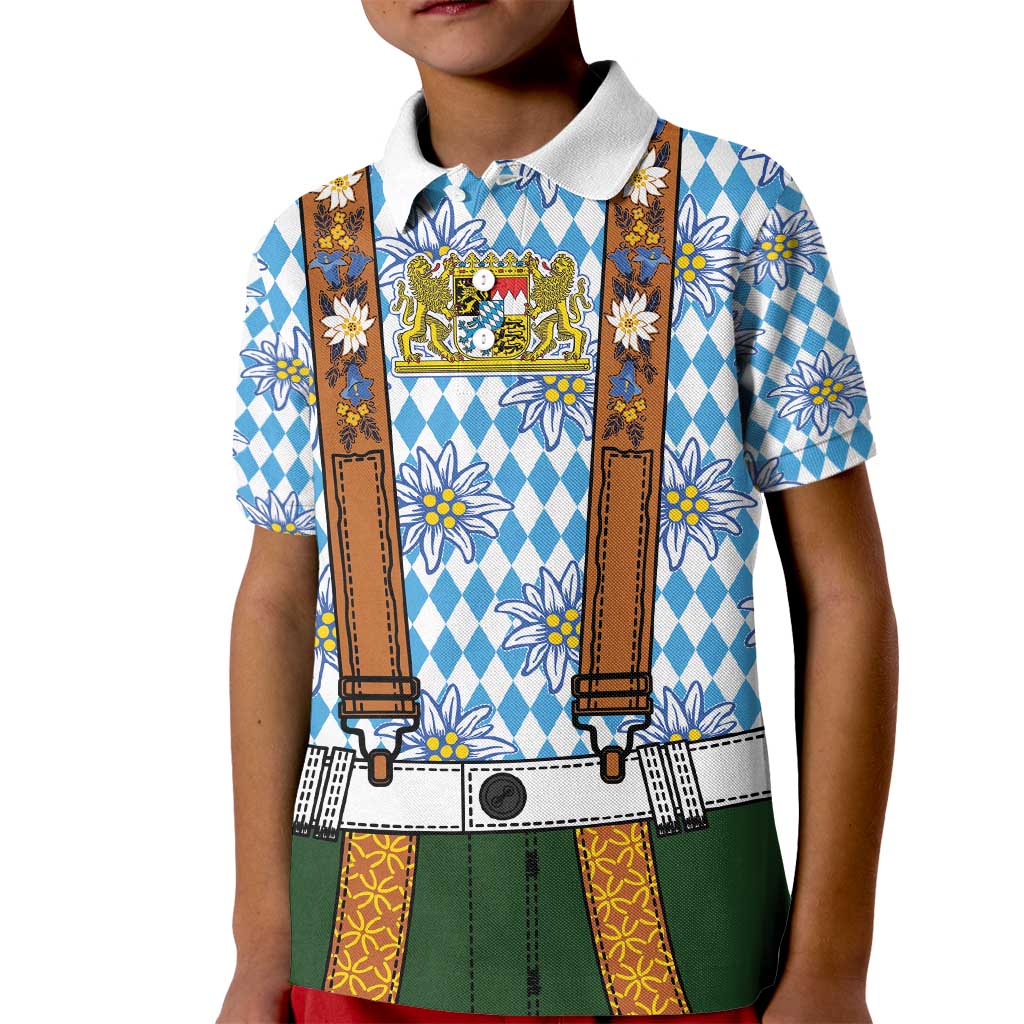 Bavarian Lederhosen Costume Style Kid Polo Shirt Edelweiss Rautenflagge Pattern - Wonder Print Shop