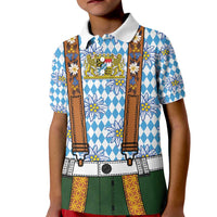 Bavarian Lederhosen Costume Style Kid Polo Shirt Edelweiss Rautenflagge Pattern - Wonder Print Shop