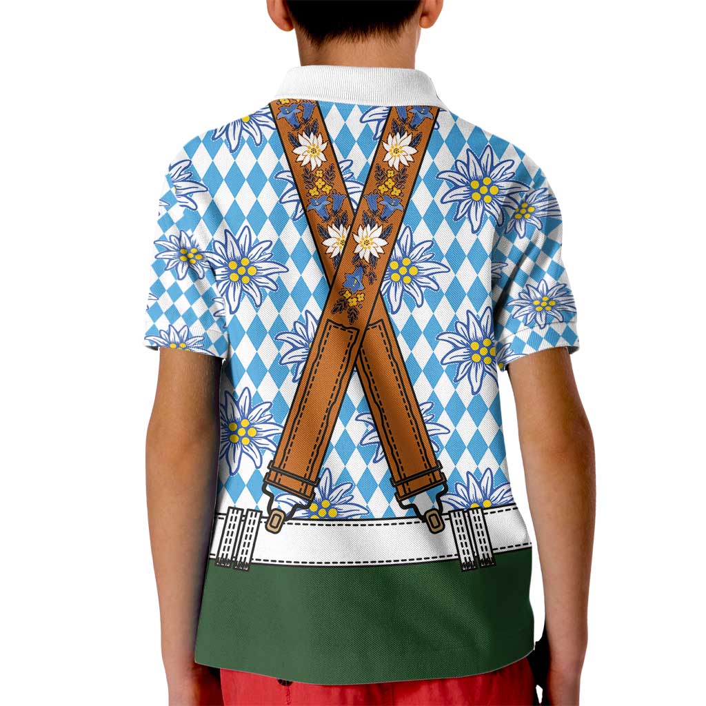Bavarian Lederhosen Costume Style Kid Polo Shirt Edelweiss Rautenflagge Pattern - Wonder Print Shop