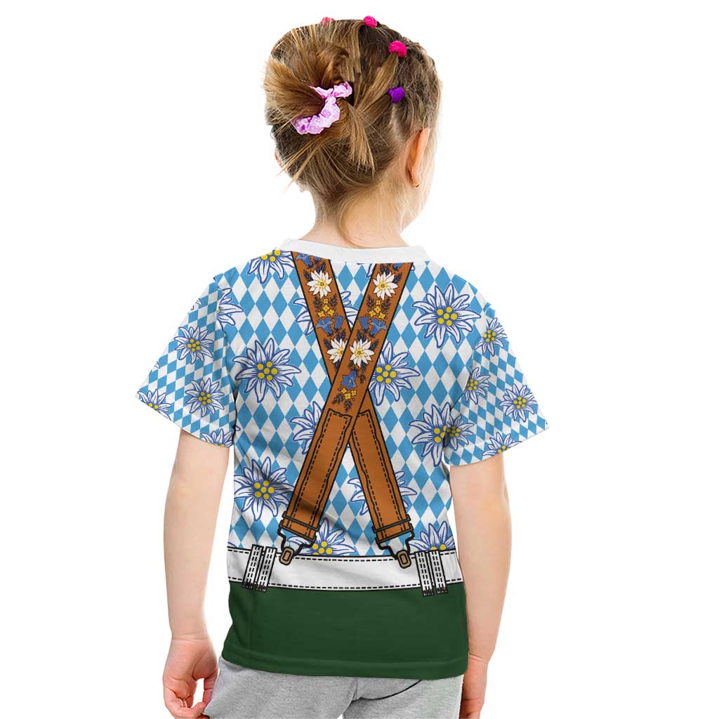 Bavarian Lederhosen Costume Style Kid T Shirt Edelweiss Rautenflagge Pattern - Wonder Print Shop