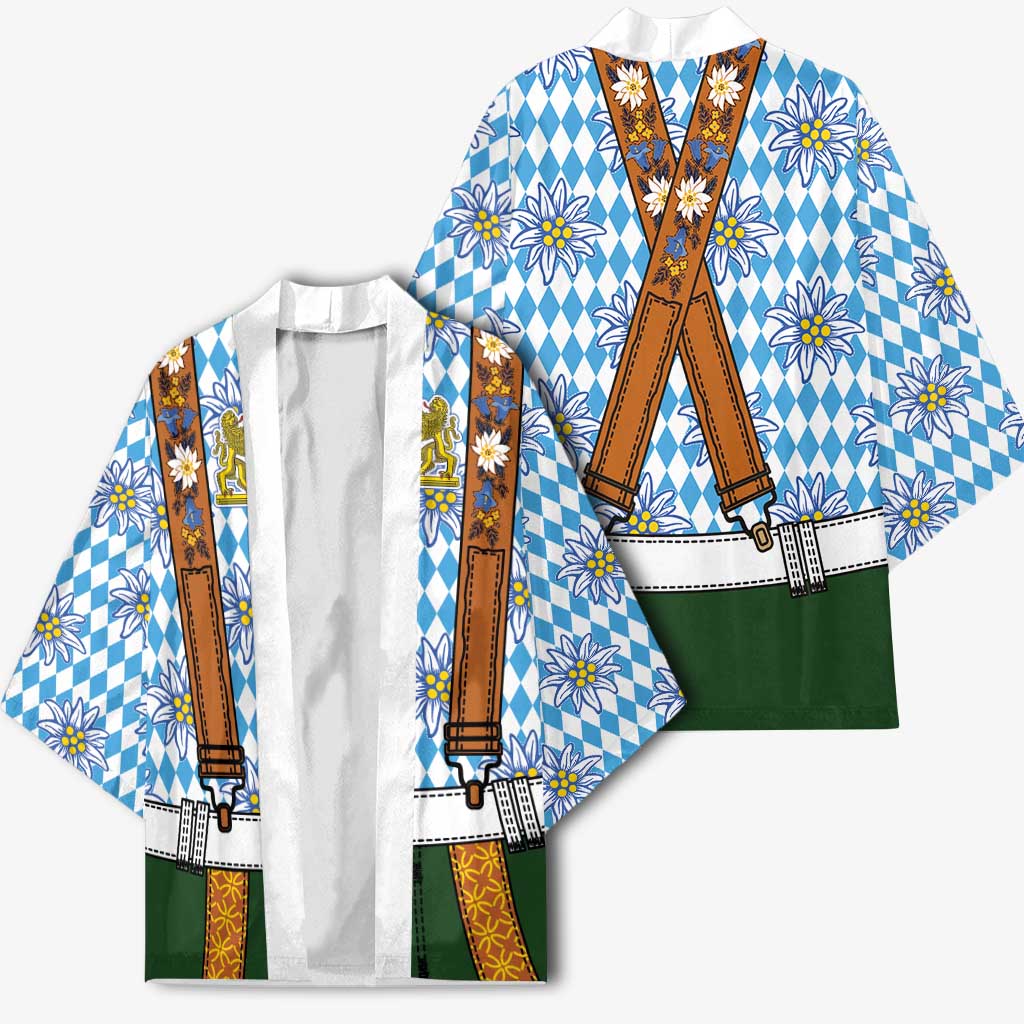 Bavarian Lederhosen Costume Style Kimono Edelweiss Rautenflagge Pattern - Wonder Print Shop