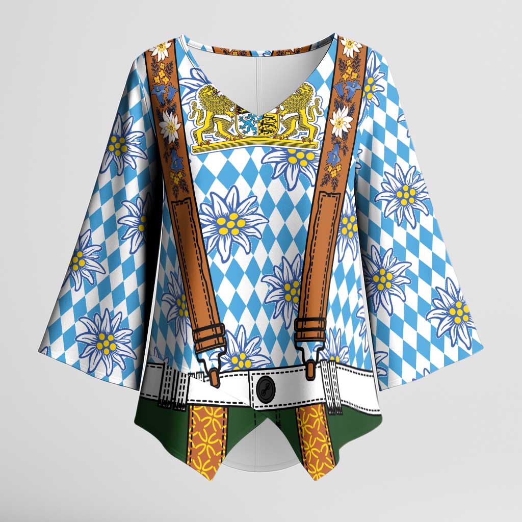 Bavarian Lederhosen Costume Style Kimono Sleeve Blouse Edelweiss Rautenflagge Pattern - Wonder Print Shop