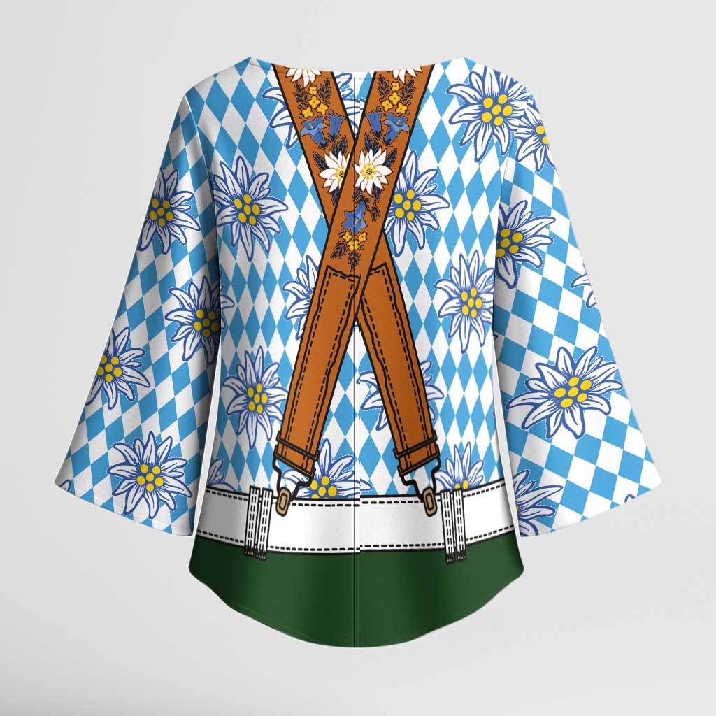 Bavarian Lederhosen Costume Style Kimono Sleeve Blouse Edelweiss Rautenflagge Pattern - Wonder Print Shop