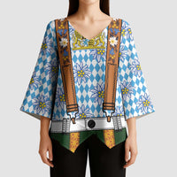 Bavarian Lederhosen Costume Style Kimono Sleeve Blouse Edelweiss Rautenflagge Pattern - Wonder Print Shop