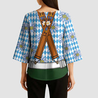 Bavarian Lederhosen Costume Style Kimono Sleeve Blouse Edelweiss Rautenflagge Pattern - Wonder Print Shop